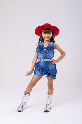 Kit Conjunto Blogueirinha Boiadeira Jeans + Chapéu - Proteção com Estilo para os Pequenos | Bebeloo Kids