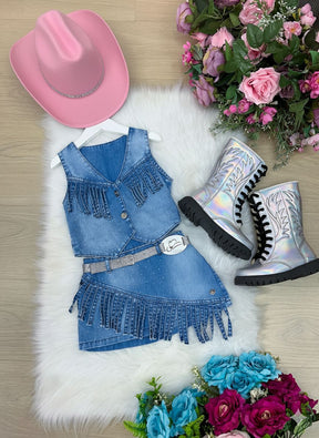 Kit Conjunto Blogueirinha Boiadeira Jeans + Chapéu - Proteção com Estilo para os Pequenos | Bebeloo Kids