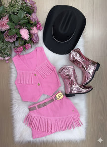 Kit Conjunto Blogueirinha Boiadeira Jeans Rosa + Chapéu - Proteção com Estilo para os Pequenos | Bebeloo Kids