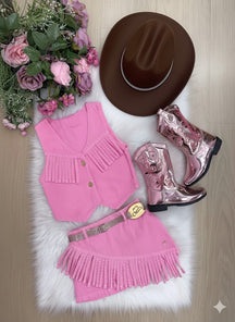 Kit Conjunto Blogueirinha Boiadeira Jeans Rosa + Chapéu - Proteção com Estilo para os Pequenos | Bebeloo Kids