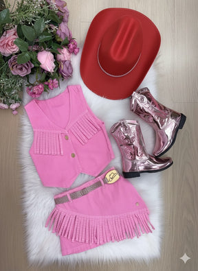 Kit Conjunto Blogueirinha Boiadeira Jeans Rosa + Chapéu - Proteção com Estilo para os Pequenos | Bebeloo Kids