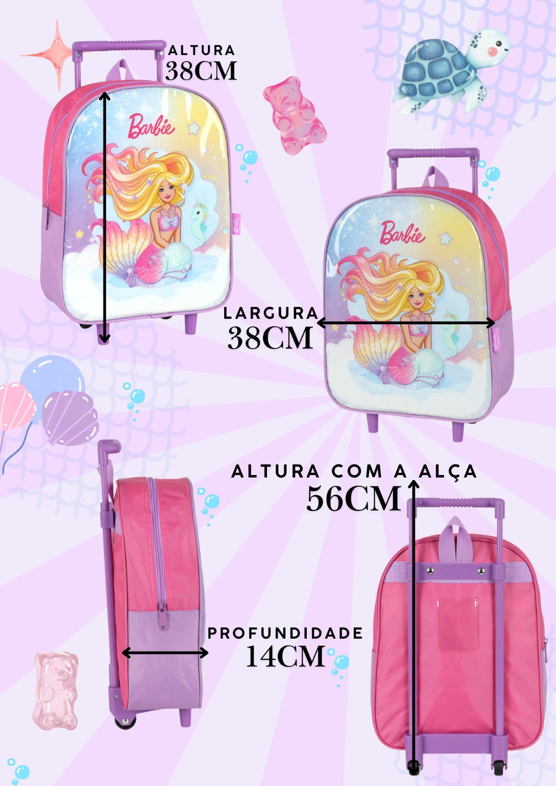Mochila de Rodinhas Barbie Sereia - Praticidade e Charme para o Dia a Dia | Bebeloo Kids