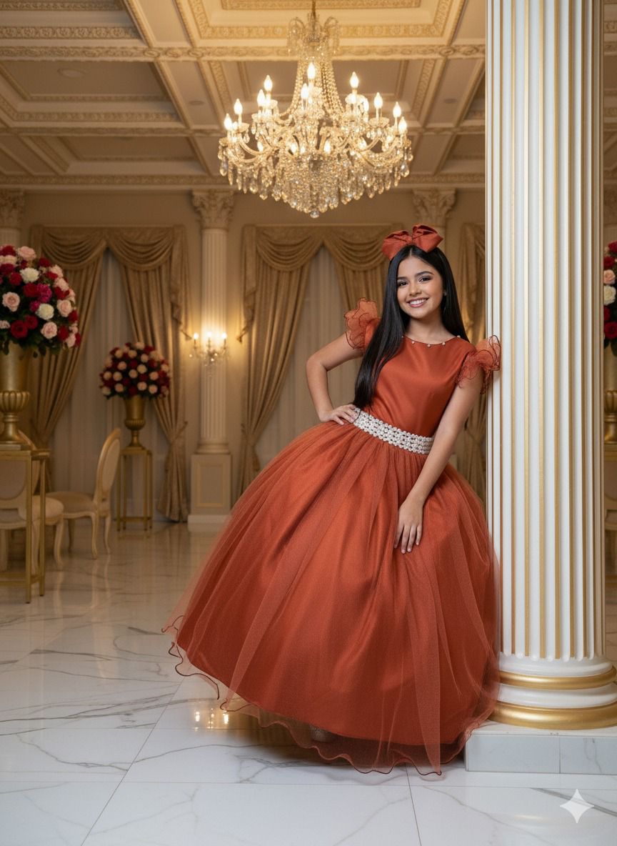 Vestido Marie Longo Amanda Terracota - Leveza e Elegância para Meninas | Bebeloo Kids