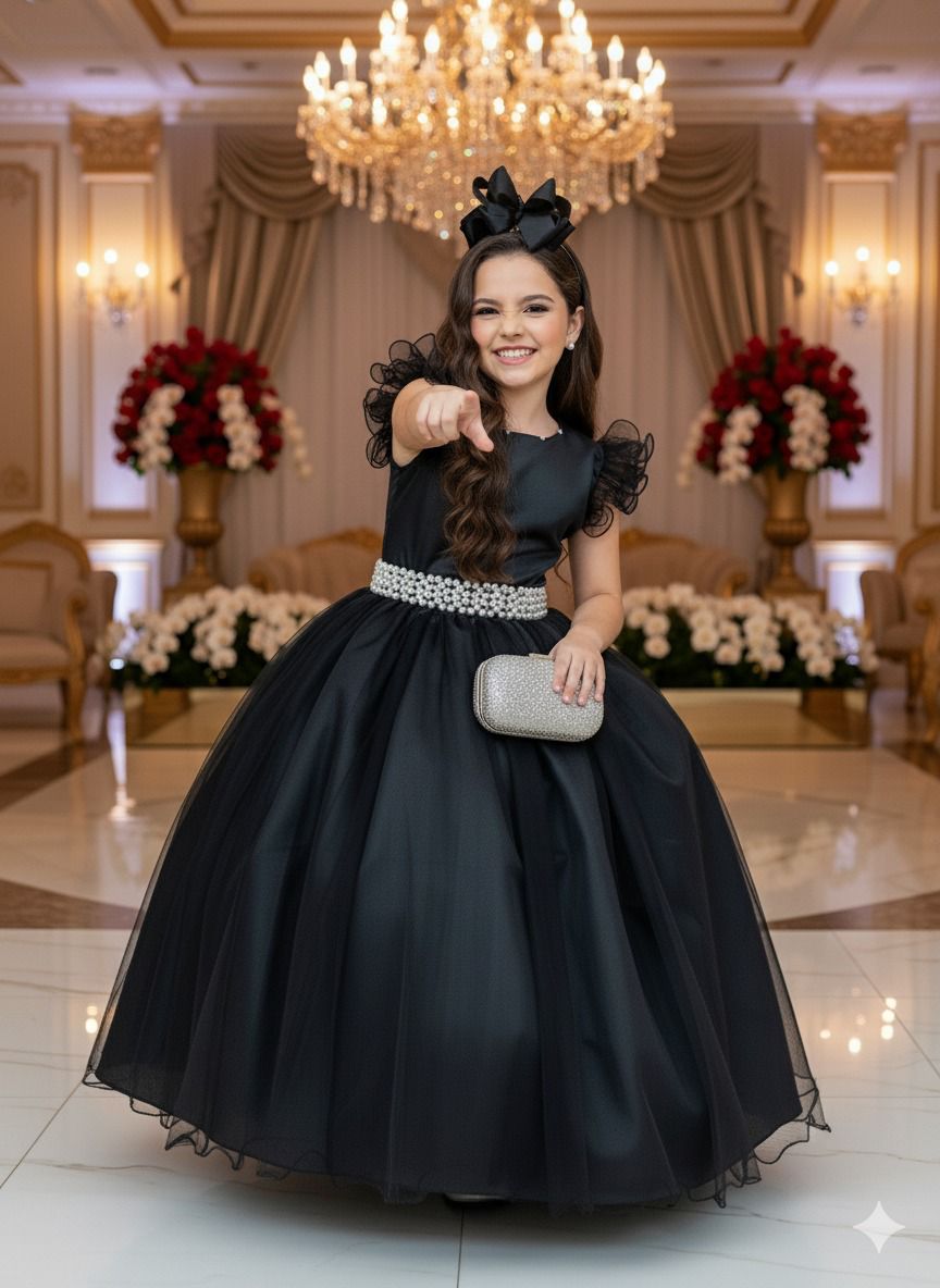 Vestido Marie Longo Amanda Preto - Leveza e Elegância para Meninas | Bebeloo Kids