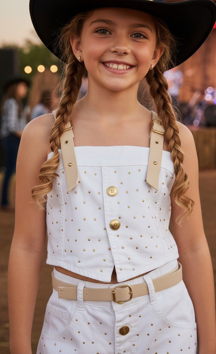 Conjunto Blogueirinha Jeans Branco Ludmila - Estilo Delicado para o Dia a Dia | Bebeloo Kids