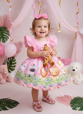 Vestido Temáticos Kids Safari Rosa Bebe - Leveza e Elegância para Meninas | Bebeloo Kids