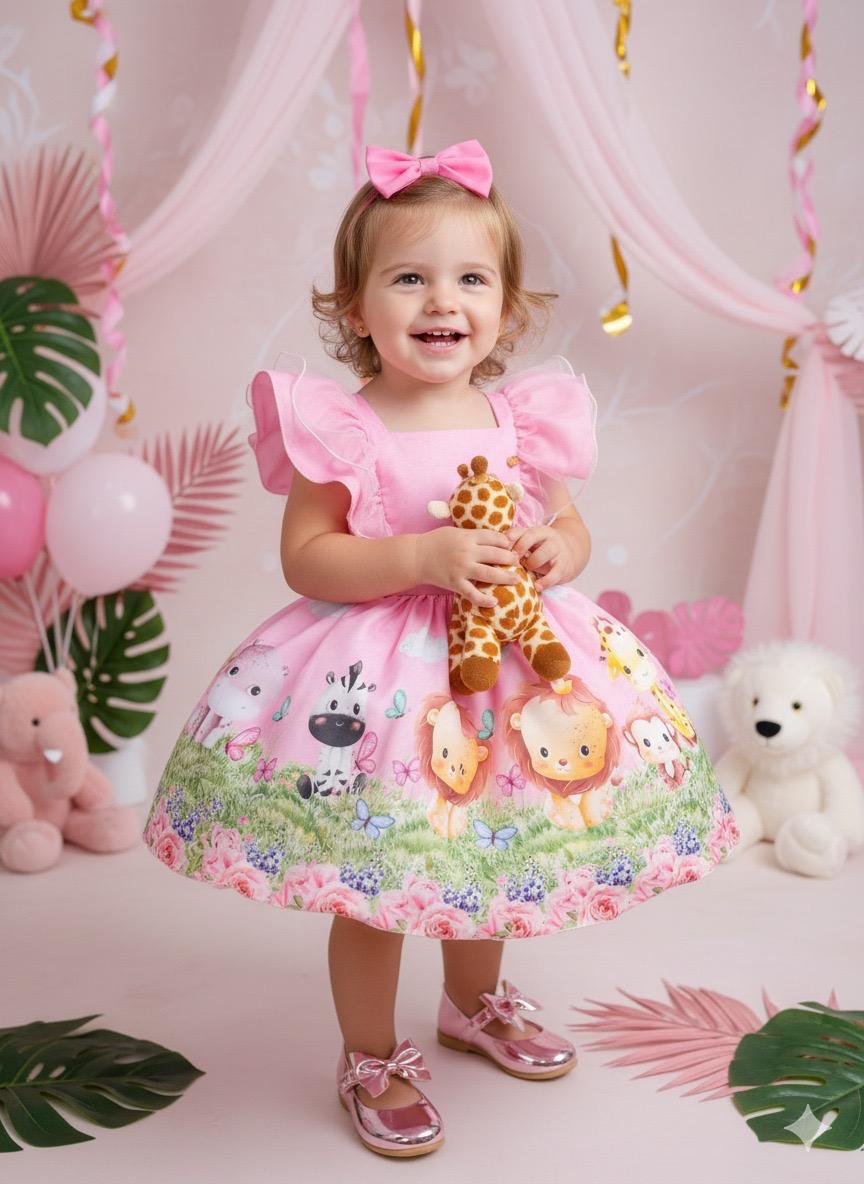 Vestido Temáticos Kids Safari Rosa Bebe - Leveza e Elegância para Meninas | Bebeloo Kids
