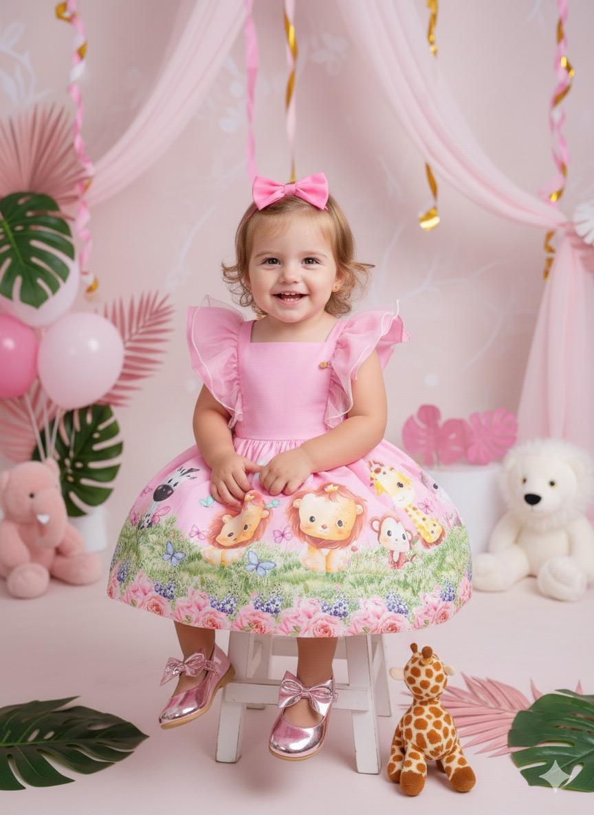 Vestido Temáticos Kids Safari Rosa Bebe - Leveza e Elegância para Meninas | Bebeloo Kids