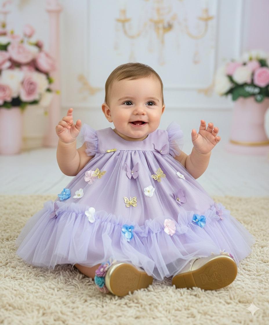 Vestido Vila Lele Jardim das Borboletas Baby Liz Lilas - Leveza e Elegância para Meninas | Bebeloo Kids