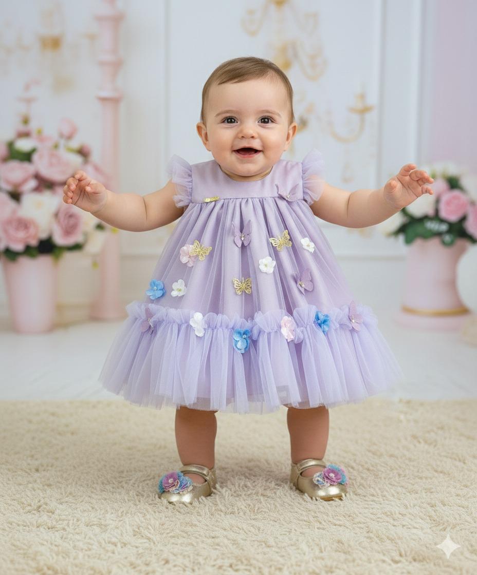 Vestido Vila Lele Jardim das Borboletas Baby Liz Lilas - Leveza e Elegância para Meninas | Bebeloo Kids