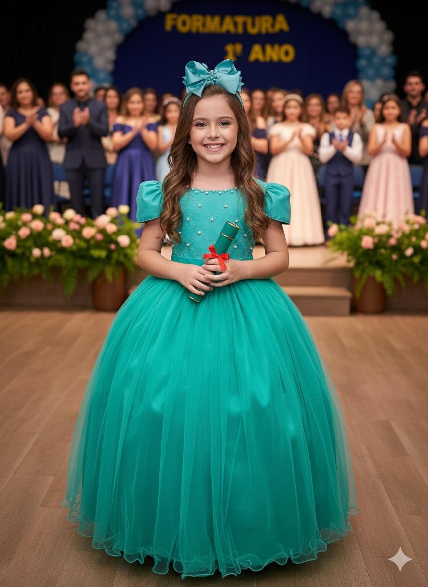 Vestido Enjoy Longo Gabriela Verde Tiffany - Leveza e Elegância para Meninas | Bebeloo Kids