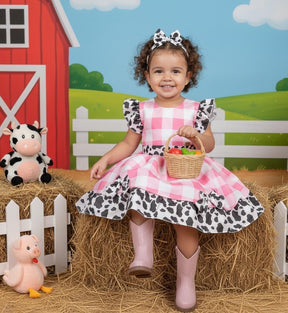 Vestido Tematicos Kids Fazendinha Rosa Vaquinha | Bebeloo Kids