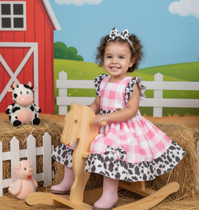 Vestido Tematicos Kids Fazendinha Rosa Vaquinha - Leveza e Elegância para Meninas | Bebeloo Kids