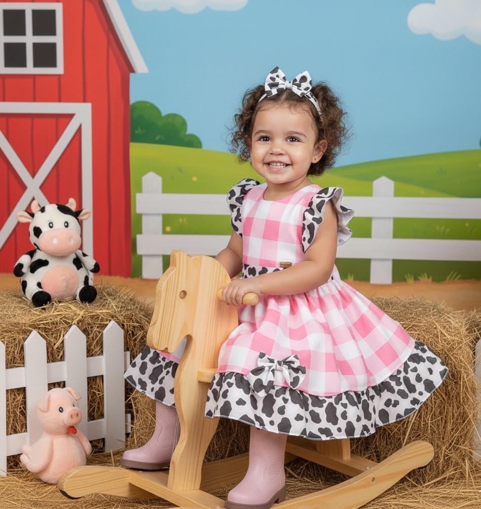 Vestido Tematicos Kids Fazendinha Rosa Vaquinha - Leveza e Elegância para Meninas | Bebeloo Kids