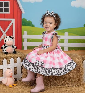 Vestido Tematicos Kids Fazendinha Rosa Vaquinha - Leveza e Elegância para Meninas | Bebeloo Kids