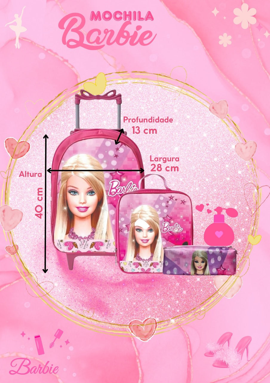 Kit Mochila Rodinhas + Lancheira + Estojo Barbie - Praticidade e Charme para o Dia a Dia | Bebeloo Kids