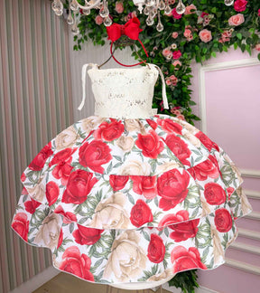 Vestido Giovanella Karine Off Florido Vermelho - Leveza e Elegância para Meninas | Bebeloo Kids