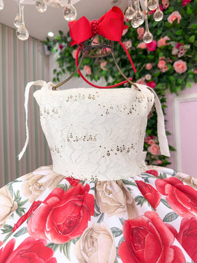 Vestido Giovanella Karine Off Florido Vermelho - Leveza e Elegância para Meninas | Bebeloo Kids