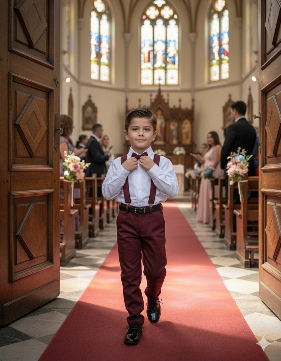 Conjunto Meninos Miss Cherry Leo Suspensorio Marsala - Estilo Delicado para o Dia a Dia | Bebeloo Kids