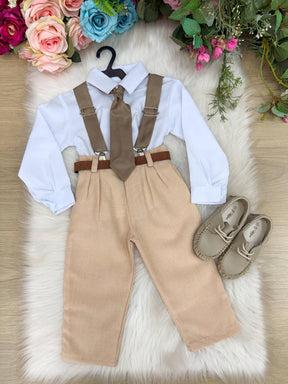 Conjunto Meninos Miss Cherry Rafael Suspensorio Caramelo-Beige - Estilo Delicado para o Dia a Dia | Bebeloo Kids