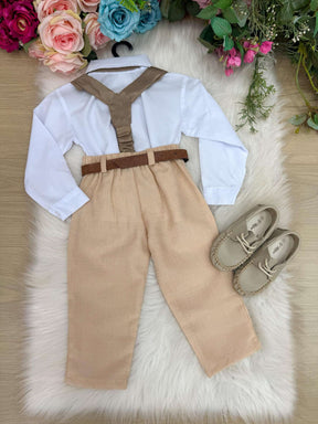 Conjunto Meninos Miss Cherry Rafael Suspensorio Caramelo-Beige - Estilo Delicado para o Dia a Dia | Bebeloo Kids