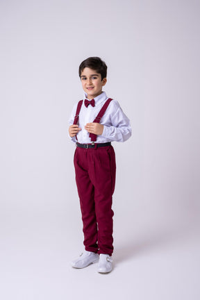 Conjunto Meninos Miss Cherry Leo Suspensorio Marsala - Estilo Delicado para o Dia a Dia | Bebeloo Kids