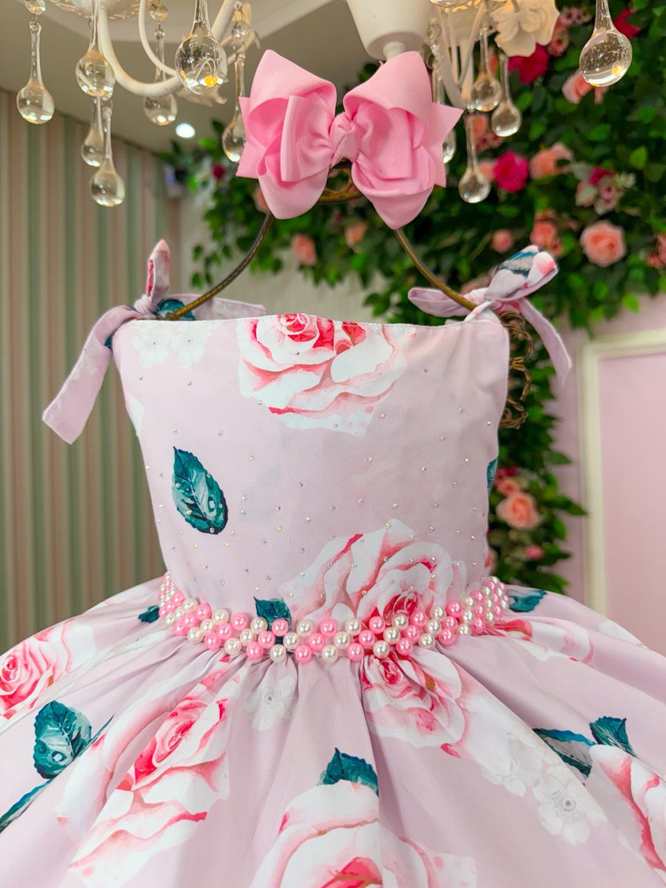 Vestido Giovanella Karine Florido Rosa - Leveza e Elegância para Meninas | Bebeloo Kids