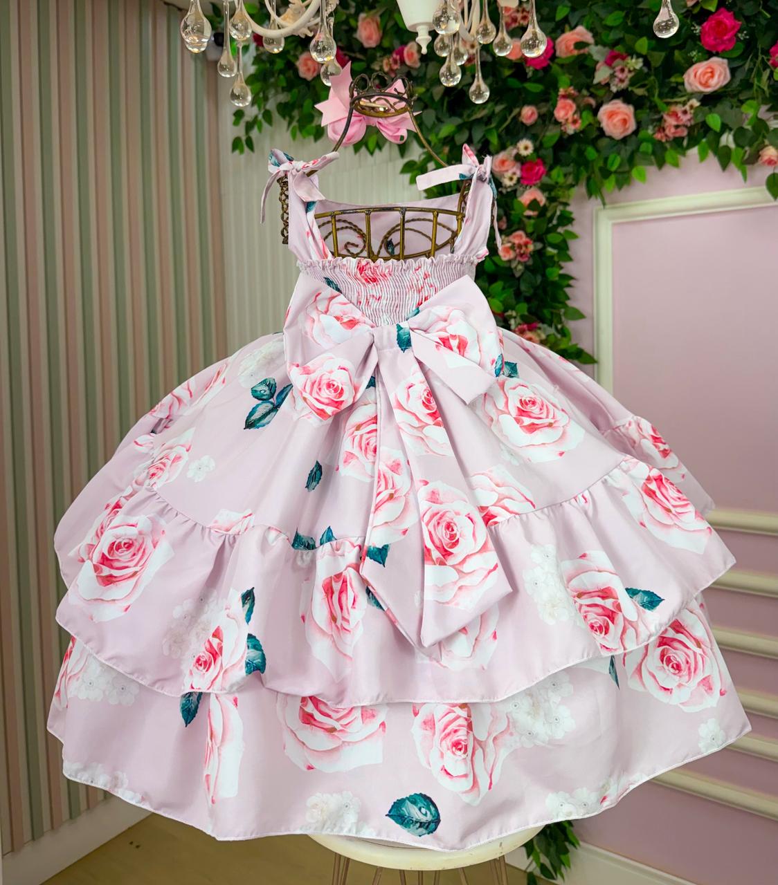 Vestido Giovanella Karine Florido Rosa - Leveza e Elegância para Meninas | Bebeloo Kids