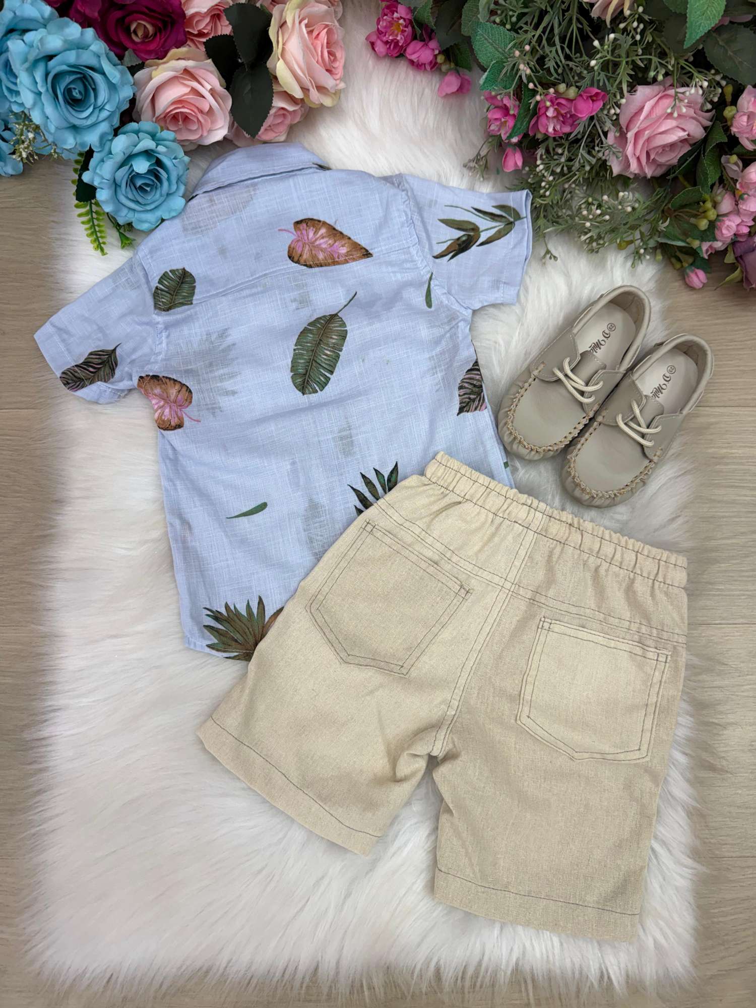 Conjunto Meninos Lucas Banana Club Shorts Camisa Azul Florida - Estilo Delicado para o Dia a Dia | Bebeloo Kids