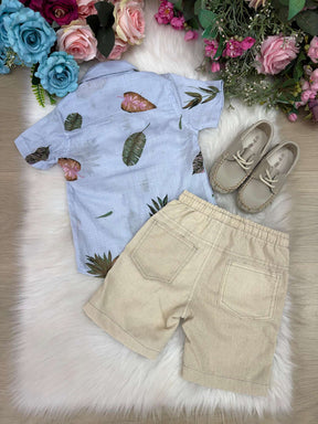Conjunto Meninos Lucas Banana Club Shorts Camisa Azul Florida - Estilo Delicado para o Dia a Dia | Bebeloo Kids