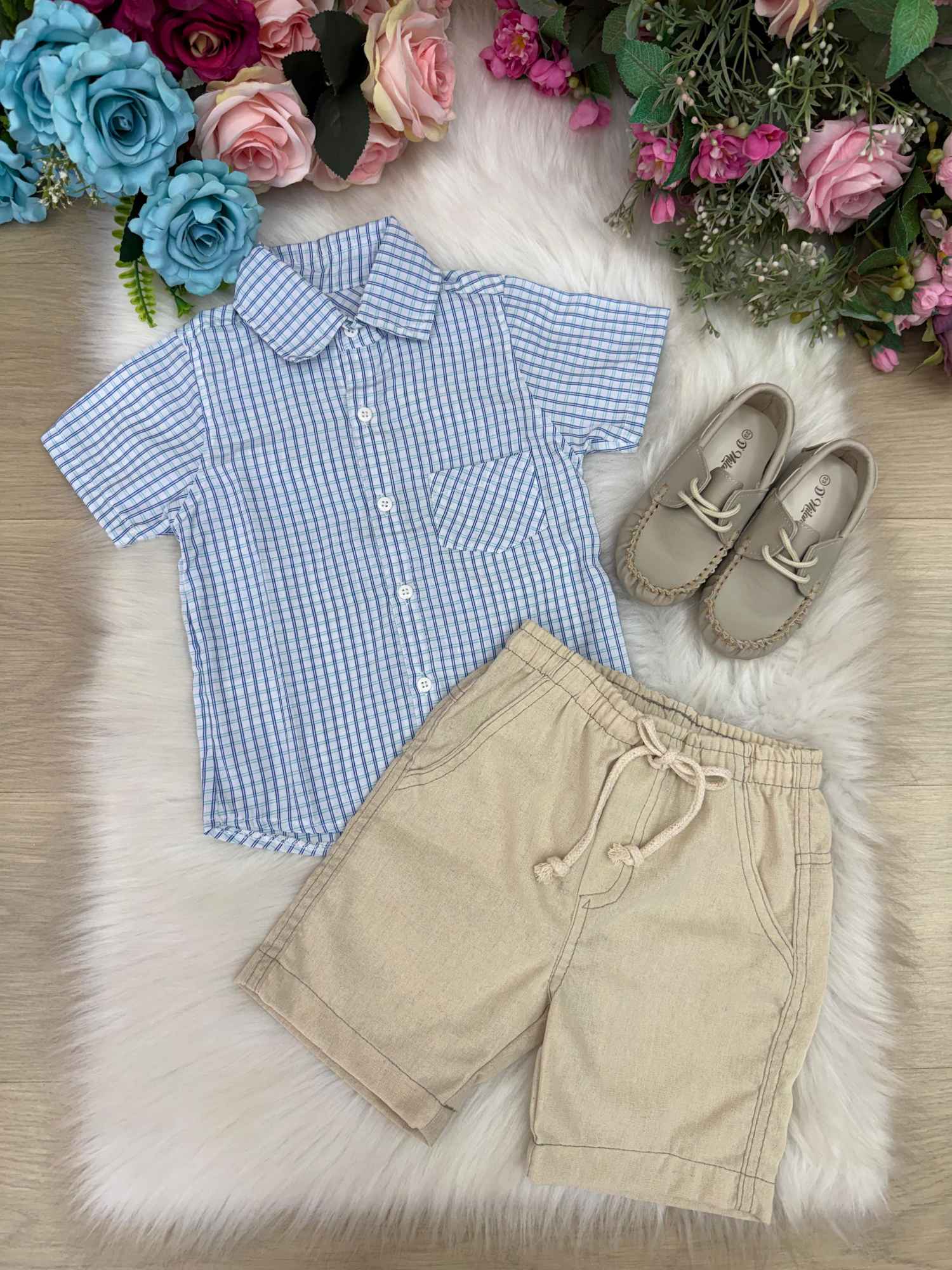 Conjunto Meninos Lucas Banana Club Shorts Camisa Azul Listrada - Estilo Delicado para o Dia a Dia | Bebeloo Kids