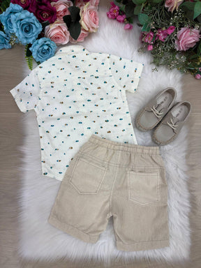 Conjunto Meninos Lucas Henrique Banana Club Shorts Linho Camisa Off - Estilo Delicado para o Dia a Dia | Bebeloo Kids