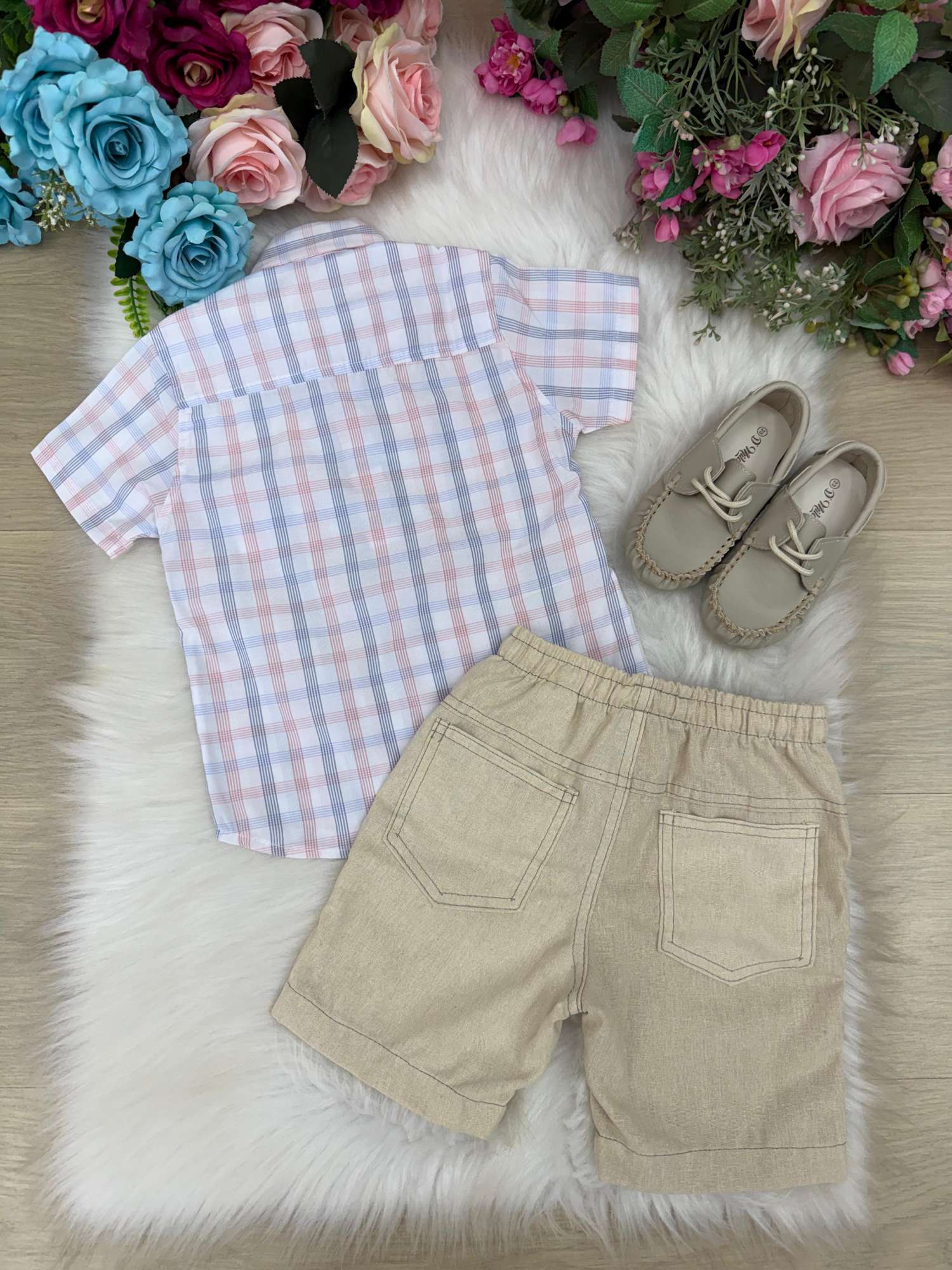 Conjunto Meninos Lucas Banana Club Shorts Linho Camisa Xadrez - Estilo Delicado para o Dia a Dia | Bebeloo Kids