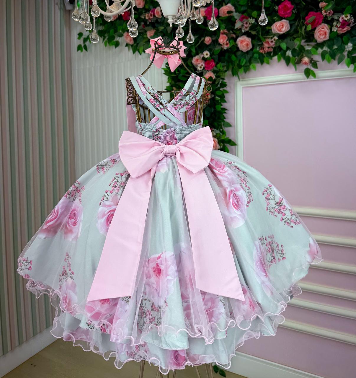Vestido Bella Child Celina Florido Verde Claro - Leveza e Elegância para Meninas | Bebeloo Kids