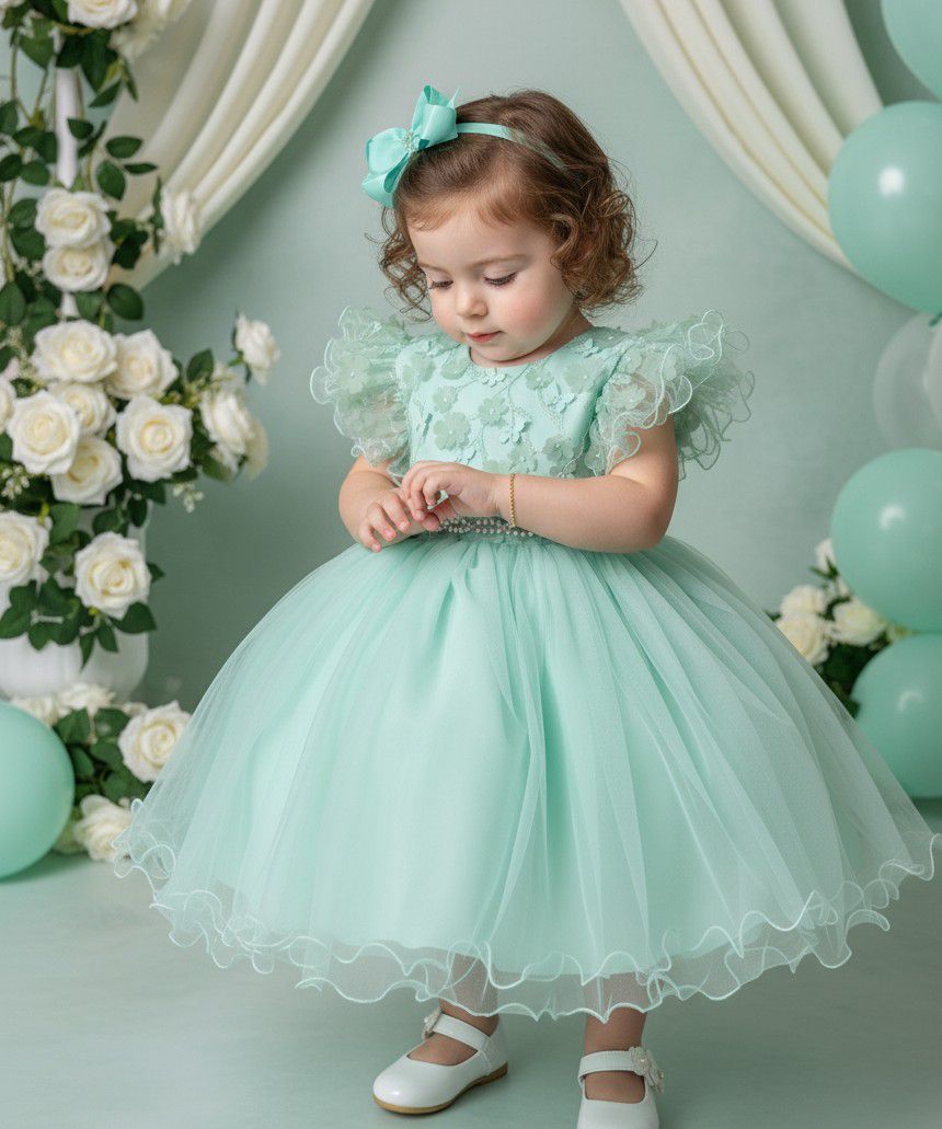 Vestido Menina Bonita Angelie Verde Menta - Leveza e Elegância para Meninas | Bebeloo Kids