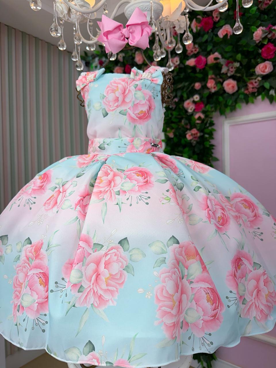 Vestido Mini Miss Lorena Florido Azul Bebe - Leveza e Elegância para Meninas | Bebeloo Kids