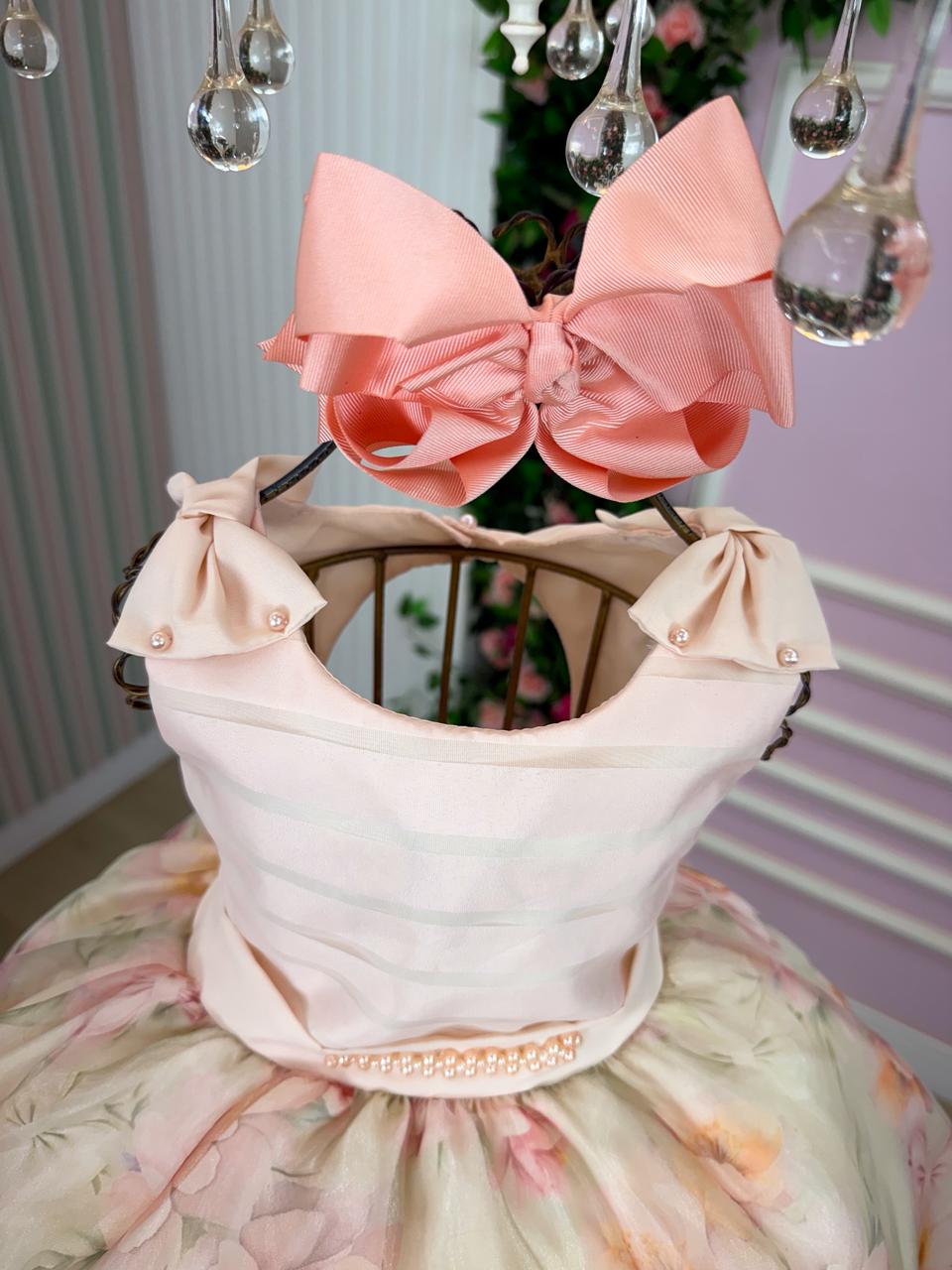 Vestido Mini Miss Luara Florido Pessego - Leveza e Elegância para Meninas | Bebeloo Kids