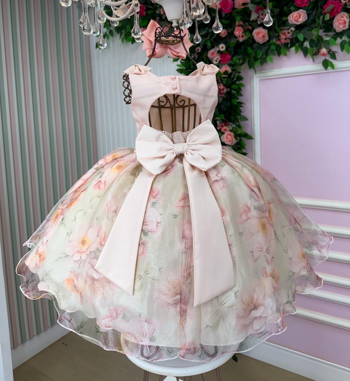 Vestido Mini Miss Luara Florido Pessego - Leveza e Elegância para Meninas | Bebeloo Kids