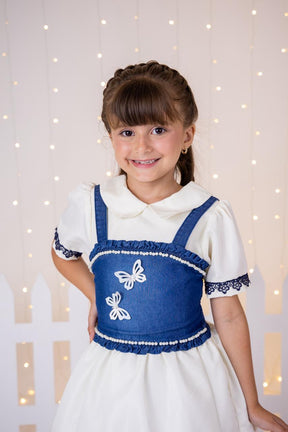 Vestido Blogueirinha Jhenni Off + Colete Jeans - Leveza e Elegância para Meninas | Bebeloo Kids