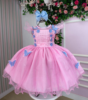 Vestido Marie Jardim Encantado Rosa Borboletas Azul - Leveza e Elegância para Meninas | Bebeloo Kids