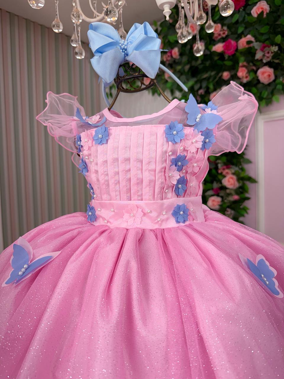 Vestido Marie Jardim Encantado Rosa Borboletas Azul - Leveza e Elegância para Meninas | Bebeloo Kids