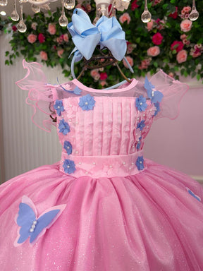 Vestido Marie Jardim Encantado Rosa Borboletas Azul - Leveza e Elegância para Meninas | Bebeloo Kids