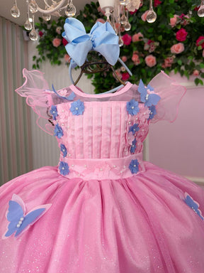 Vestido Marie Jardim Encantado Rosa Borboletas Azul - Leveza e Elegância para Meninas | Bebeloo Kids