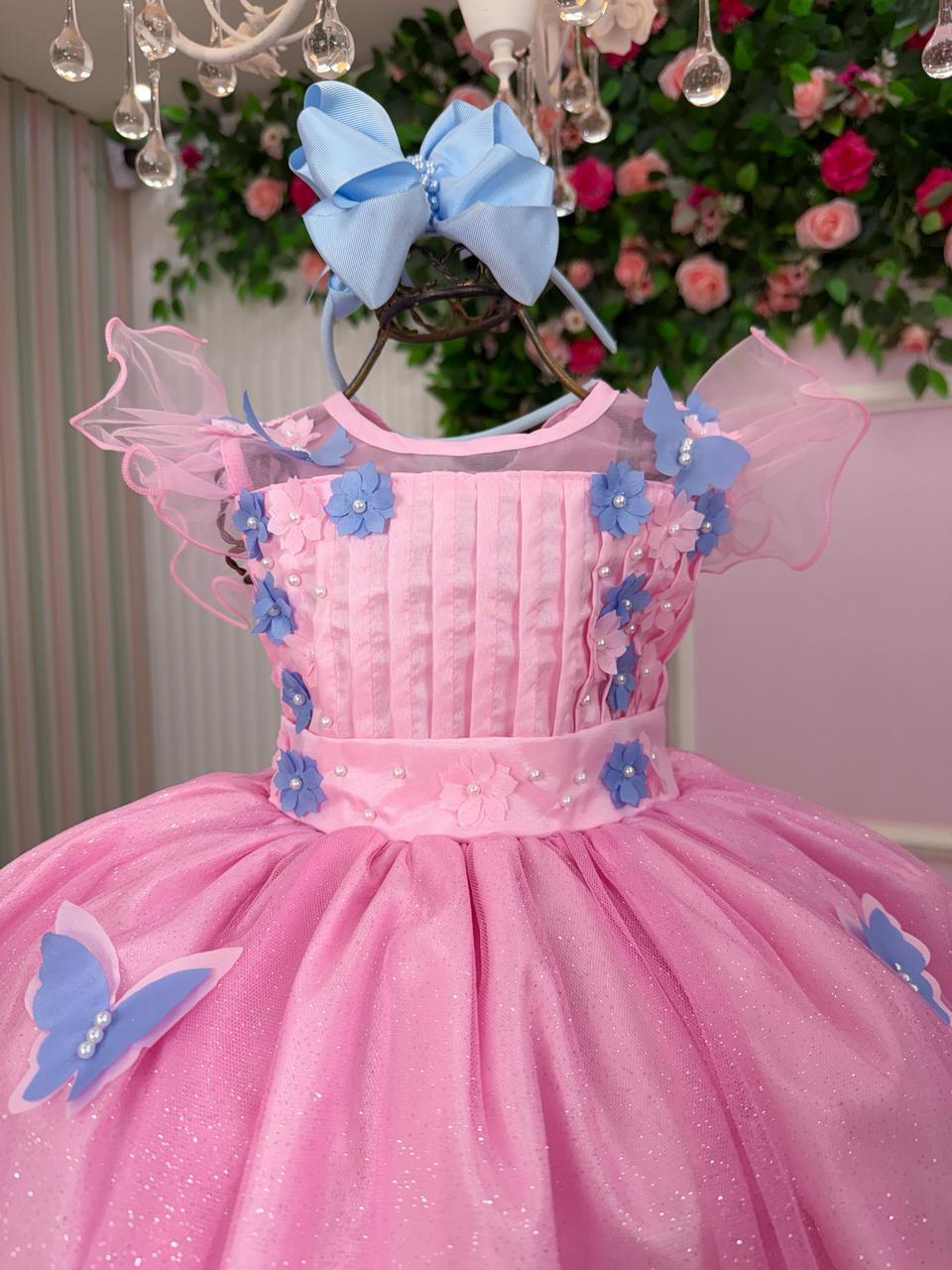 Vestido Marie Jardim Encantado Rosa Borboletas Azul - Leveza e Elegância para Meninas | Bebeloo Kids