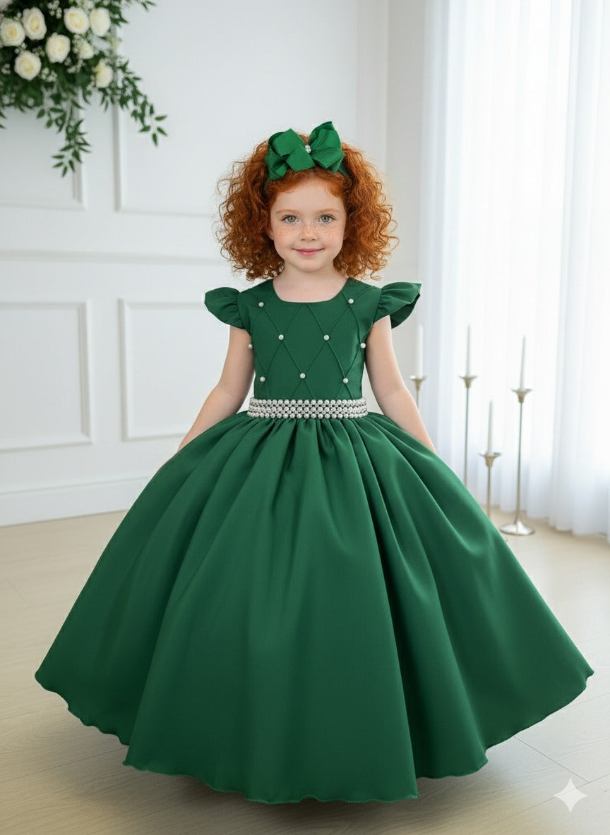 Vestido Ysa Kids Ariane Longo Verde Esmeralda - Leveza e Elegância para Meninas | Bebeloo Kids