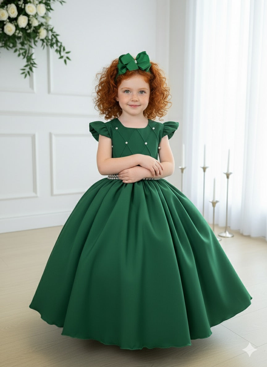 Vestido Ysa Kids Ariane Longo Verde Esmeralda - Leveza e Elegância para Meninas | Bebeloo Kids