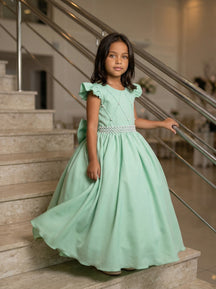 Vestido Ysa Kids Ariane Longo Verde Oliva - Leveza e Elegância para Meninas | Bebeloo Kids