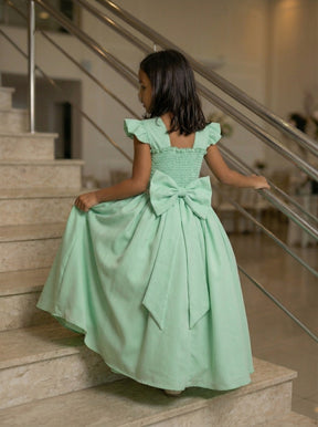 Vestido Ysa Kids Ariane Longo Verde Oliva - Leveza e Elegância para Meninas | Bebeloo Kids