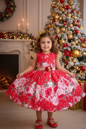 Vestido Marie Natalia Flores Vermelho - Natal - Leveza e Elegância para Meninas | Bebeloo Kids