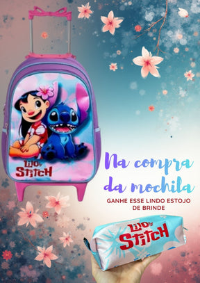 Mochila Rodinhas Lilo e Stitch + Estojo de Brinde - Praticidade e Charme para o Dia a Dia | Bebeloo Kids
